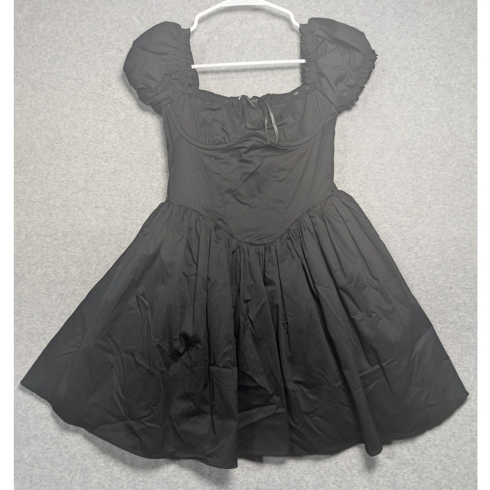 Babyboo Penelope Mini Dress XS Smocked Goth Coquette Milkmaid Puff Sleeve Black